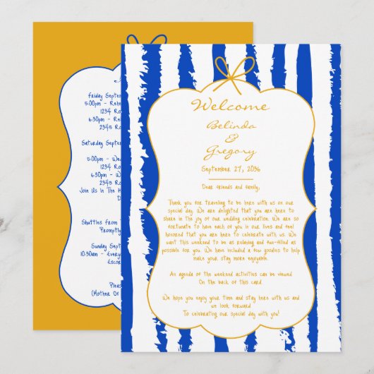 Whimsical Stripes Handwritten Wedding Itinerary Programmakaart (Voorkant / Achterkant)