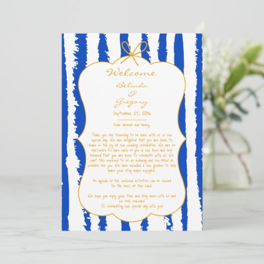 Whimsical Stripes Handwritten Wedding Itinerary Programmakaart (Staand voorkant)