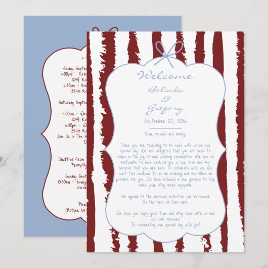 Whimsical Stripes Handwritten  Wedding Itinerary  Programmakaart (Voorkant / Achterkant)