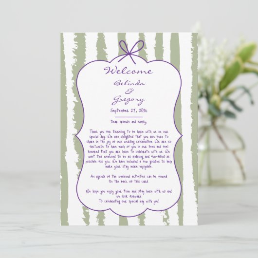 Whimsical Stripes Handwritten Wedding Itinerary Programmakaart (Staand voorkant)