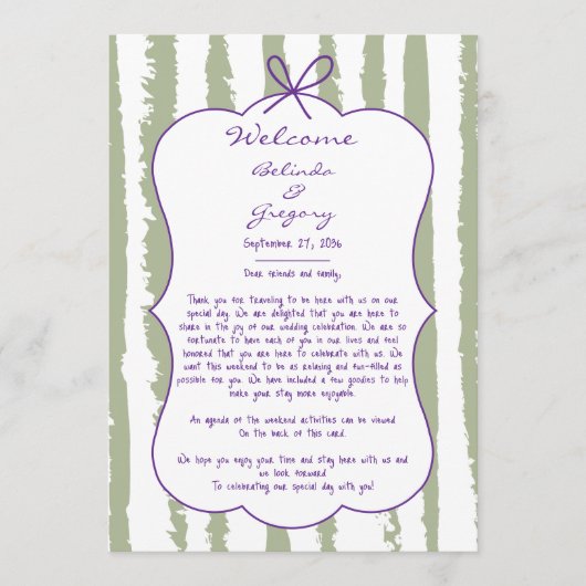 Whimsical Stripes Handwritten Wedding Itinerary Programmakaart (Voorkant)