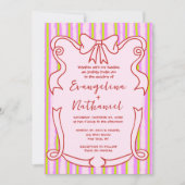 Whimsical Stripes Wavy Frame Bow Wedding Kaart (Voorkant)
