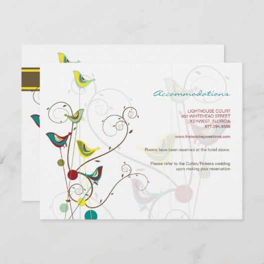 Whimsical Summer Bird and Swirls Weddenningkaart Informatiekaartje (Voorkant / Achterkant)
