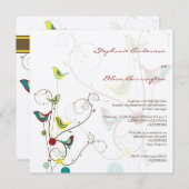 Whimsical Summer Birds and Swirls Wedding Invite Kaart (Voorkant / Achterkant)