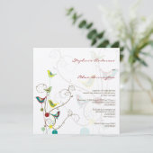 Whimsical Summer Birds and Swirls Wedding Invite Kaart (Staand voorkant)