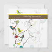 Whimsical Summer Birds and Swirls Wedding Invite Kaart (Achterkant)