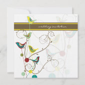 Whimsical Summer Birds and Swirls Wedding Invite Kaart (Achterkant)
