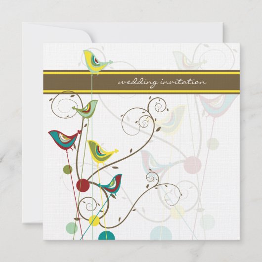 Whimsical Summer Birds and Swirls Wedding Invite Kaart (Achterkant)