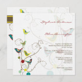 Whimsical Summer Birds and Swirls Wedding Invite Kaart (Voorkant / Achterkant)