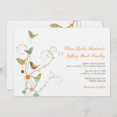 Whimsical Summer Birds and Swirls Wedding Invite Kaart (Voorkant / Achterkant)