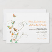 Whimsical Summer Birds and Swirls Wedding Invite Kaart (Voorkant)