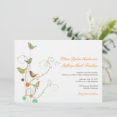 Whimsical Summer Birds and Swirls Wedding Invite Kaart (Staand voorkant)