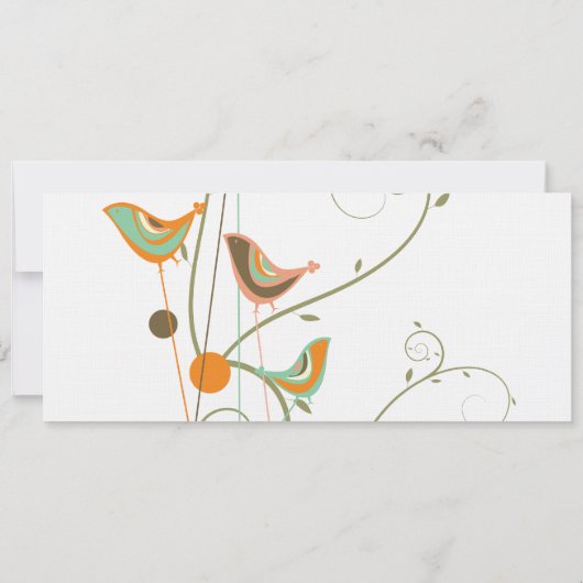 Whimsical Summer Birds and Swirls Wedding Invite Kaart (Achterkant)