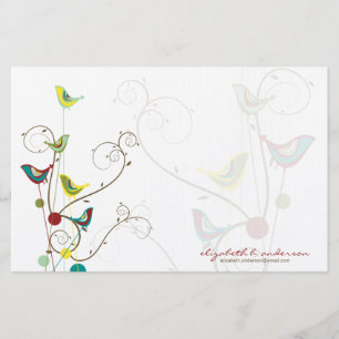 Whimsical Summer Birds Swirls Moderne Natuur Vines Briefpapier