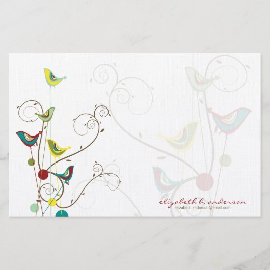 Whimsical Summer Birds Swirls Moderne Natuur Vines Briefpapier (Voorkant)