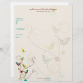 Whimsical Summer Birds Swirls Moderne Natuur Vines Custom Briefhoofd (Voorkant / Achterkant)