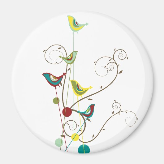 Whimsical Summer Birds Swirls Moderne Natuur Vines Magneet (Voorkant)