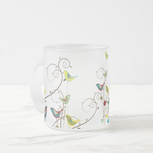 Whimsical Summer Birds Swirls Moderne Natuur Vines Matglas Koffiemok (Voorkant links)
