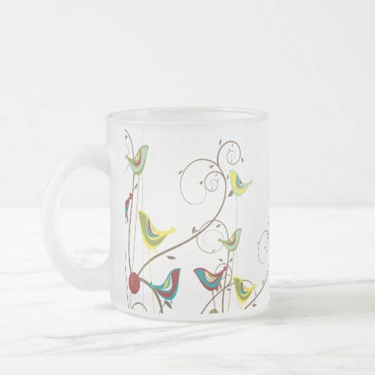 Whimsical Summer Birds Swirls Moderne Natuur Vines Matglas Koffiemok (Links)