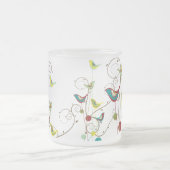 Whimsical Summer Birds Swirls Moderne Natuur Vines Matglas Koffiemok (Center)