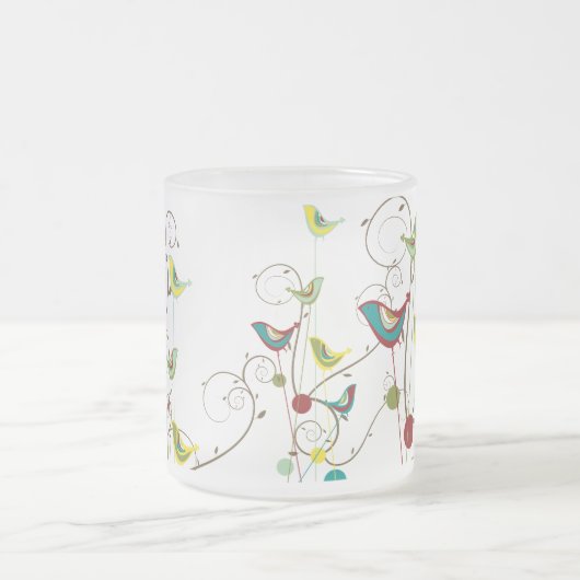 Whimsical Summer Birds Swirls Moderne Natuur Vines Matglas Koffiemok (Center)