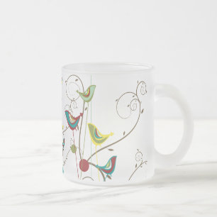 Whimsical Summer Birds Swirls Moderne Natuur Vines Matglas Koffiemok