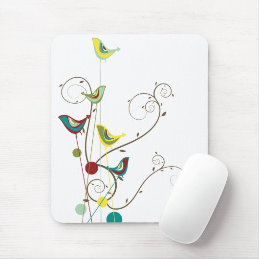 Whimsical Summer Birds Swirls Moderne Natuur Vines Muismat (Met muis)