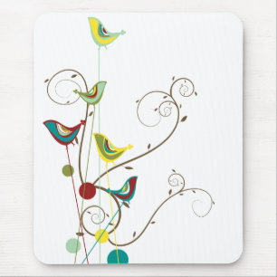 Whimsical Summer Birds Swirls Moderne Natuur Vines Muismat