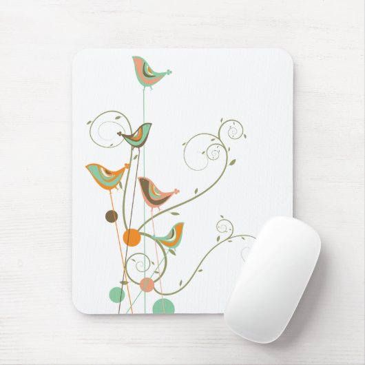 Whimsical Summer Birds Swirls Moderne Natuur Vines Muismat (Met muis)