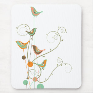 Whimsical Summer Birds Swirls Moderne Natuur Vines Muismat