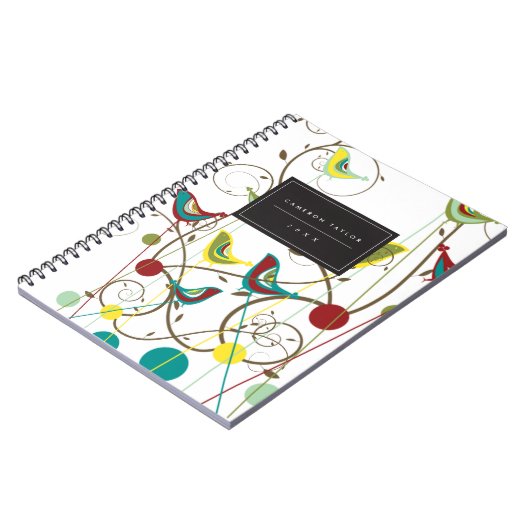Whimsical Summer Birds Swirls Moderne Natuur Vines Notitieboek (Linkerzijde)