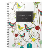 Whimsical Summer Birds Swirls Moderne Natuur Vines Notitieboek (Voorkant)