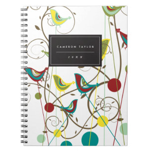 Whimsical Summer Birds Swirls Moderne Natuur Vines Notitieboek