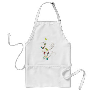 Whimsical Summer Birds Swirls Moderne Natuur Vines Standaard Schort