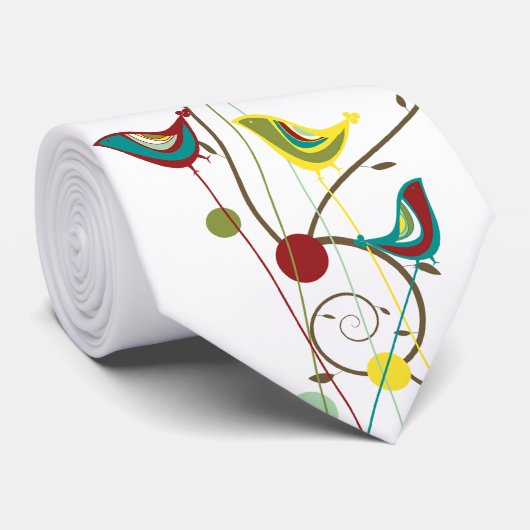 Whimsical Summer Birds Swirls Moderne Natuur Vines Stropdas (Opgerold)