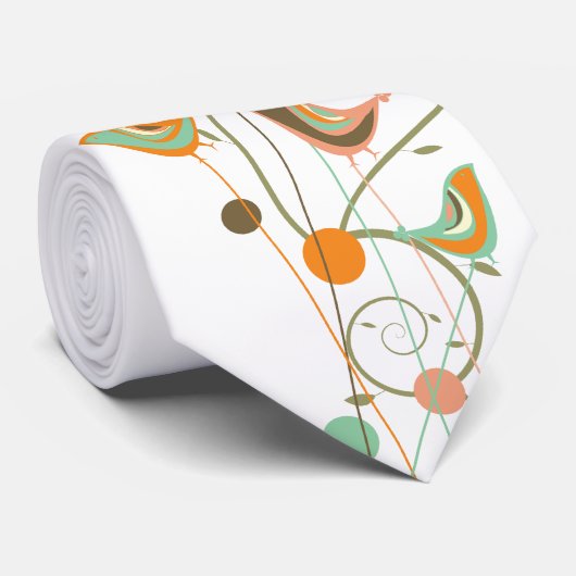 Whimsical Summer Birds Swirls Moderne Natuur Vines Stropdas (Opgerold)