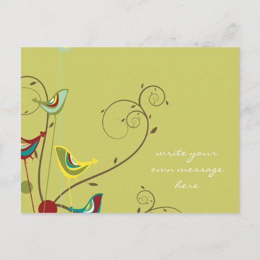 Whimsical Summer Birds Swirls Moderne Natuur Vines Uitnodiging Briefkaart (Achterkant)
