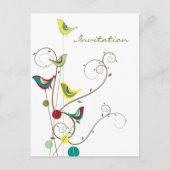 Whimsical Summer Birds Swirls Moderne Natuur Vines Uitnodiging Briefkaart (Voorkant)