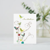 Whimsical Summer Birds Swirls Moderne Natuur Vines Uitnodiging Briefkaart (Staand voorkant)