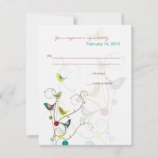 Whimsical Summer Birds & Swirls Wedding RSVP Card (Voorkant)