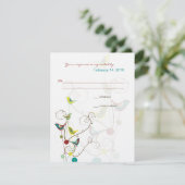 Whimsical Summer Birds & Swirls Wedding RSVP Card (Staand voorkant)