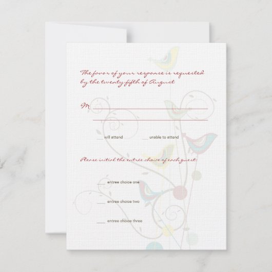 Whimsical Summer Birds & Swirls Wedding RSVP Card (Voorkant)