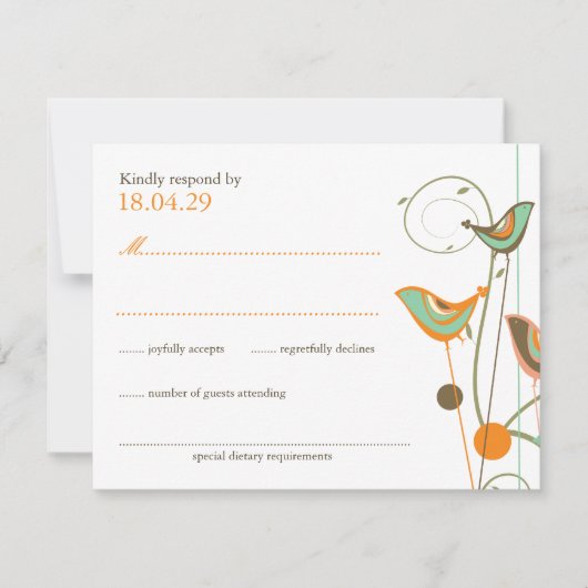 Whimsical Summer Birds & Swirls Wedding RSVP Kaart (Voorkant)