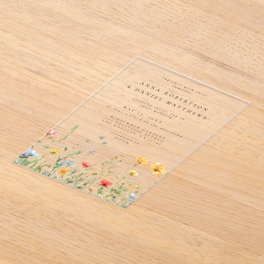 Whimsical Summer Floral Wedding Acryl Uitnodigingen (Laagn)