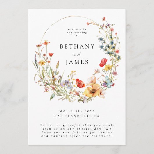 Whimsical Summer Floral Wedding Programmakaart (Voorkant)