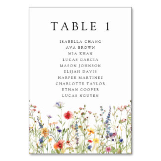 Whimsical Summer Floral Wedding  Table Number Kaart