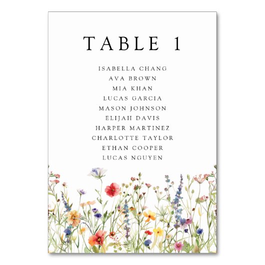 Whimsical Summer Floral Wedding  Table Number Kaart (Voorkant)