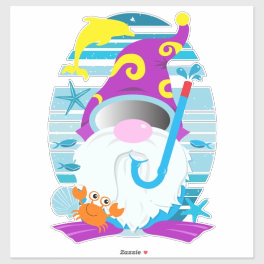 Whimsical Summer Snorkel Gnome Sticker (Vel)