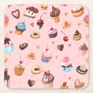 Whimsical Summer Sweets Waterverf Kartonnen Onderzetters