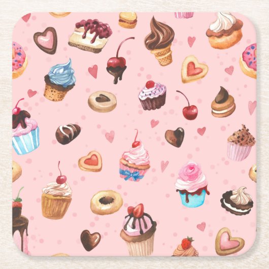 Whimsical Summer Sweets Waterverf Kartonnen Onderzetters (Voorkant)